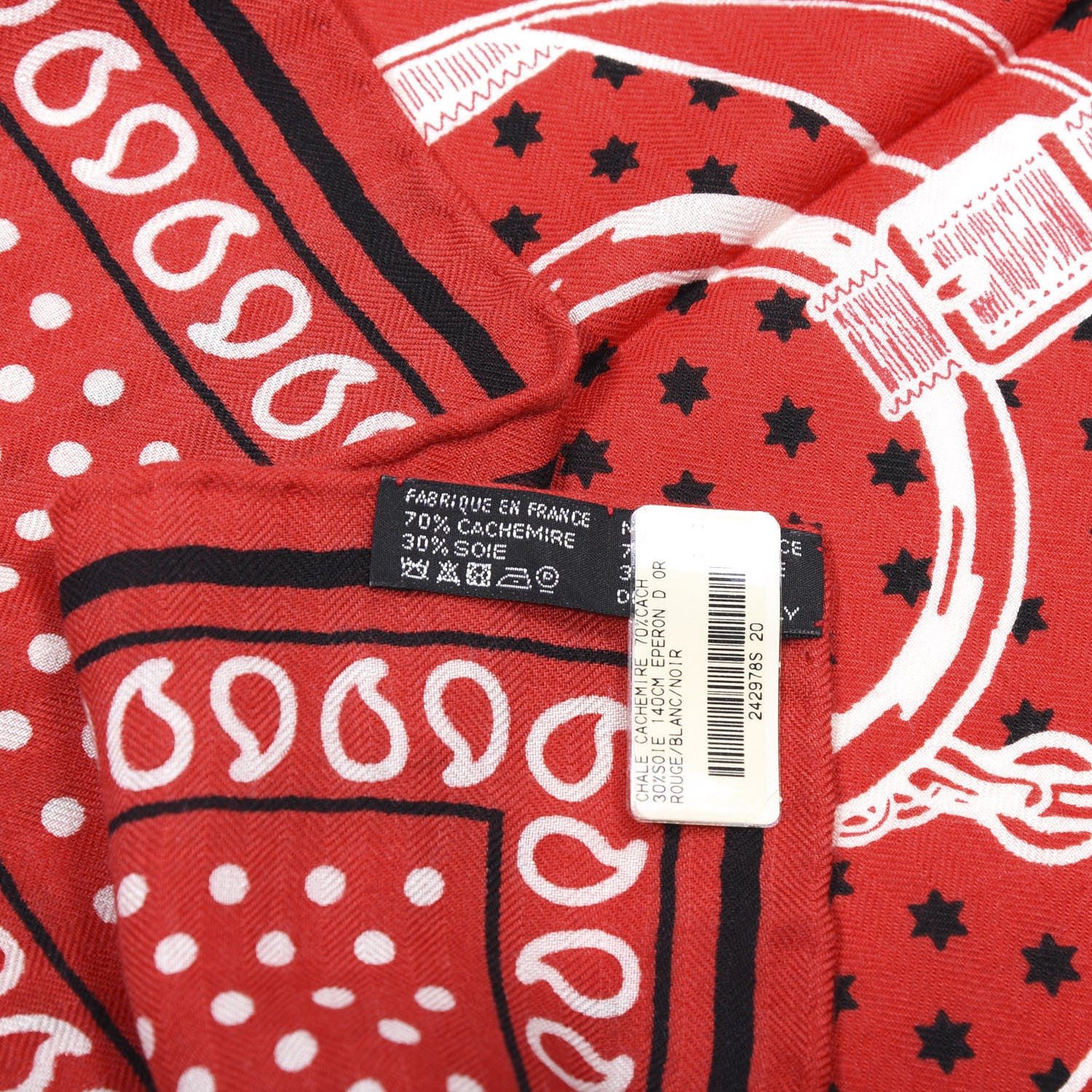 Hermes Cashmere Silk Eperon D'Or Shawl 140 Rouge White Black 4 of 4
