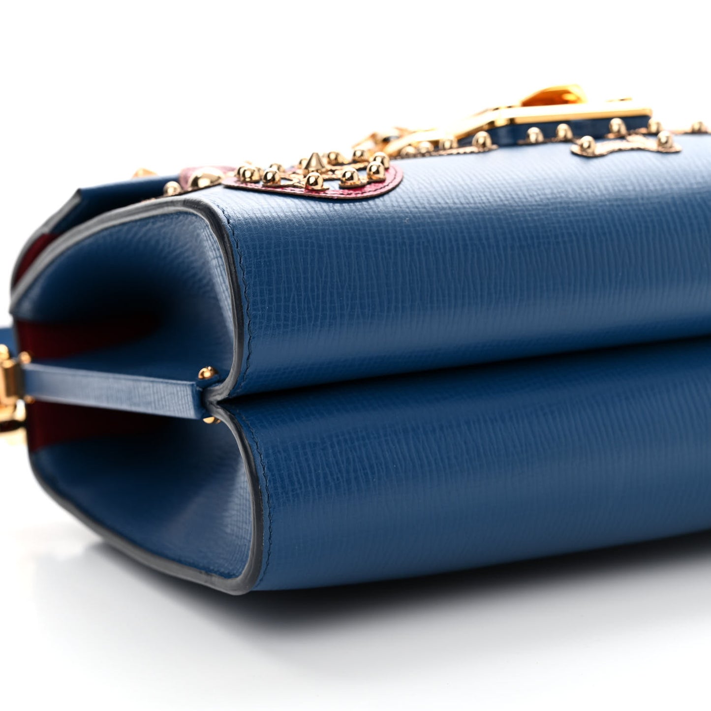 Calfskin Crystal Embellished Lucia Shoulder Bag Blue Multicolor