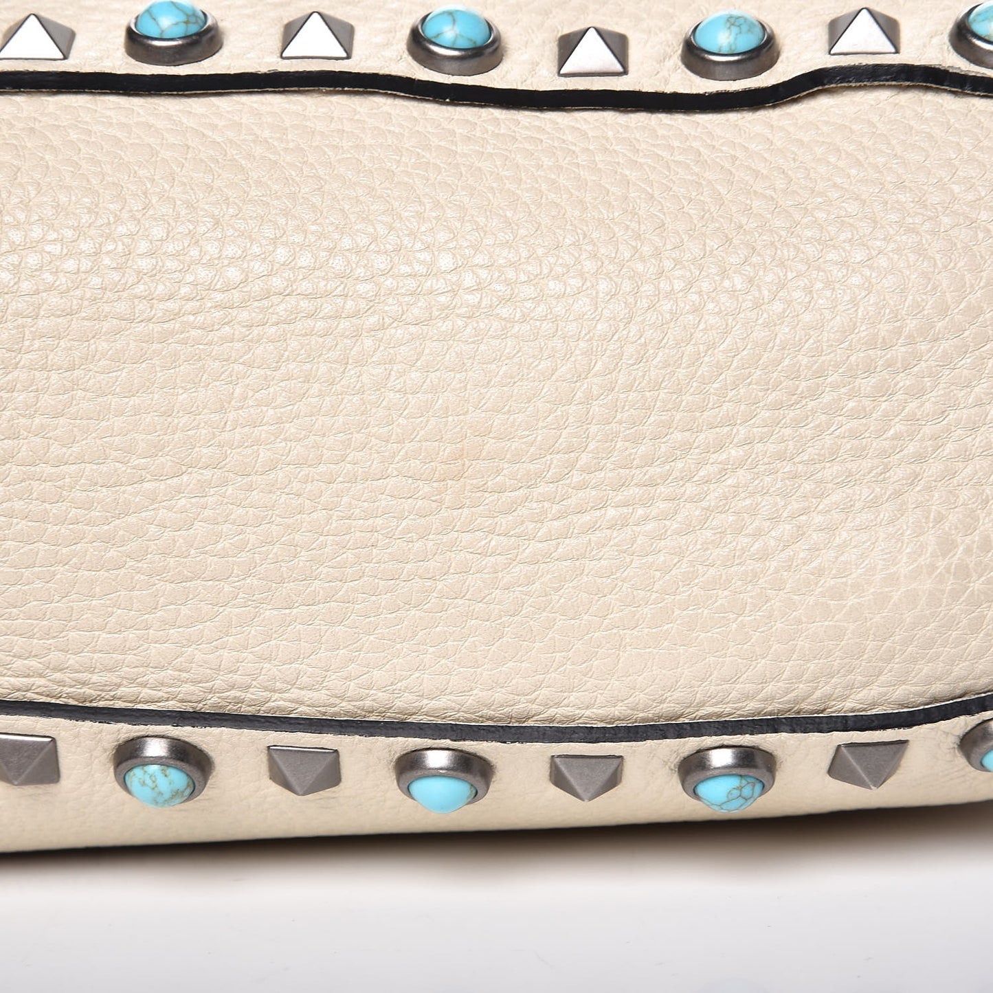 Pebbled Calfskin Tribal Small Guitar Strap Rockstud Rolling Flip-Lock Messenger Bag Ivory
