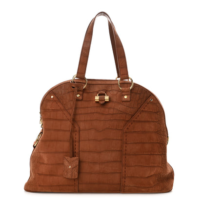 Saint Laurent Nubuck Crocodile Embossed Oversized Muse Brown 1 of 12