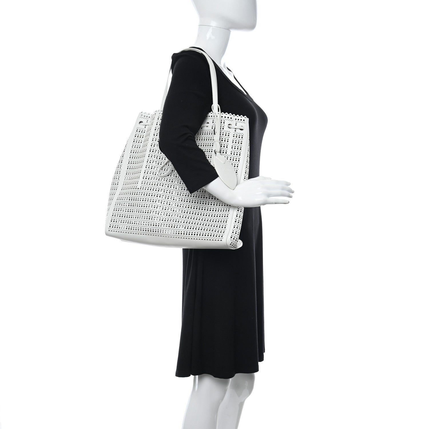 Alaia Calfskin Laser Cut Mina Vienne Tote White 2 of 12