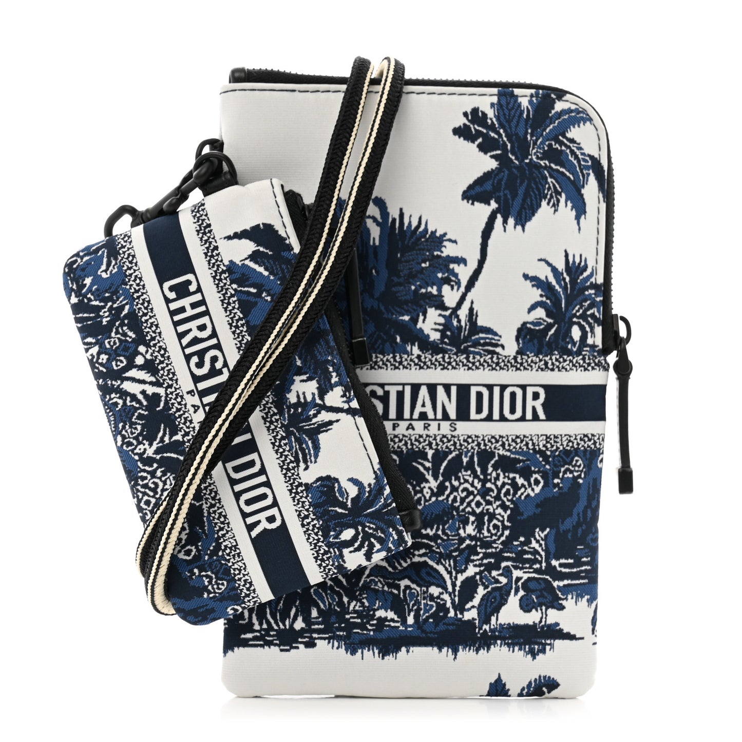 Technical Fabric Embroidered Palm Tree Toile De Jouy DiorTravel Multifunction Pouch Blue