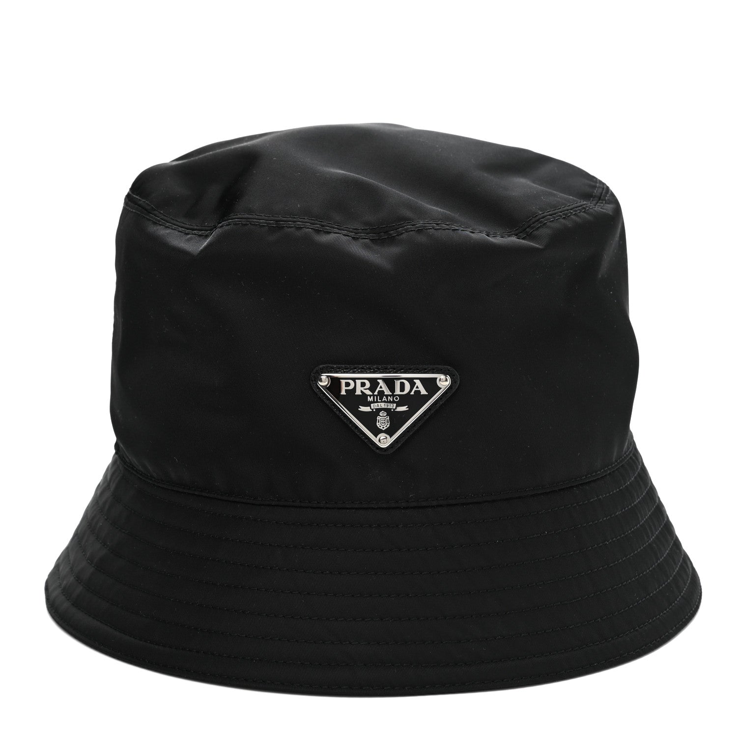 Prada Re-Nylon Metal Triangle Logo Womens Bucket Hat M Black 1 of 9