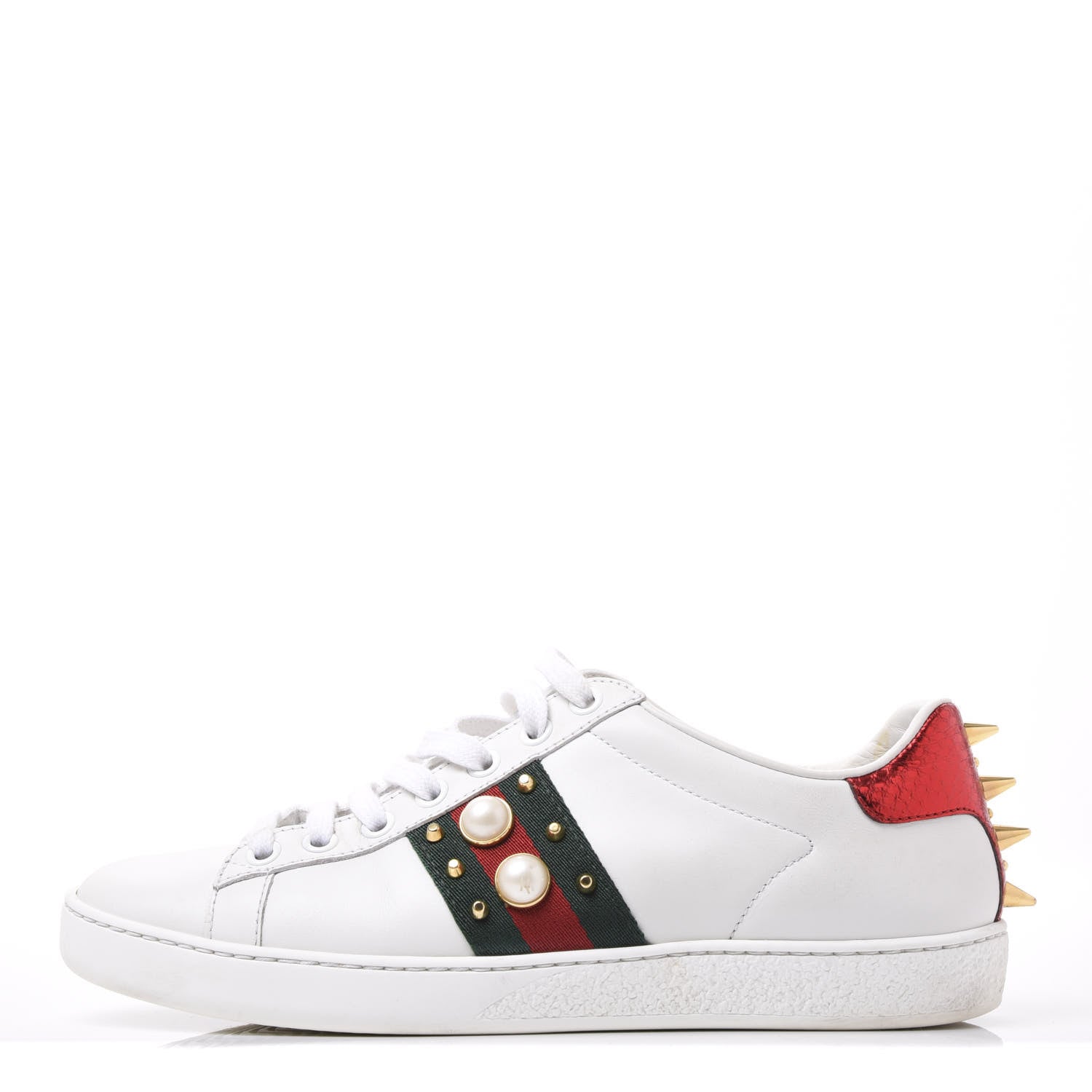 Gucci Calfskin Web Pearl Studded Womens Ace Sneakers 35.5 White 1 of 9