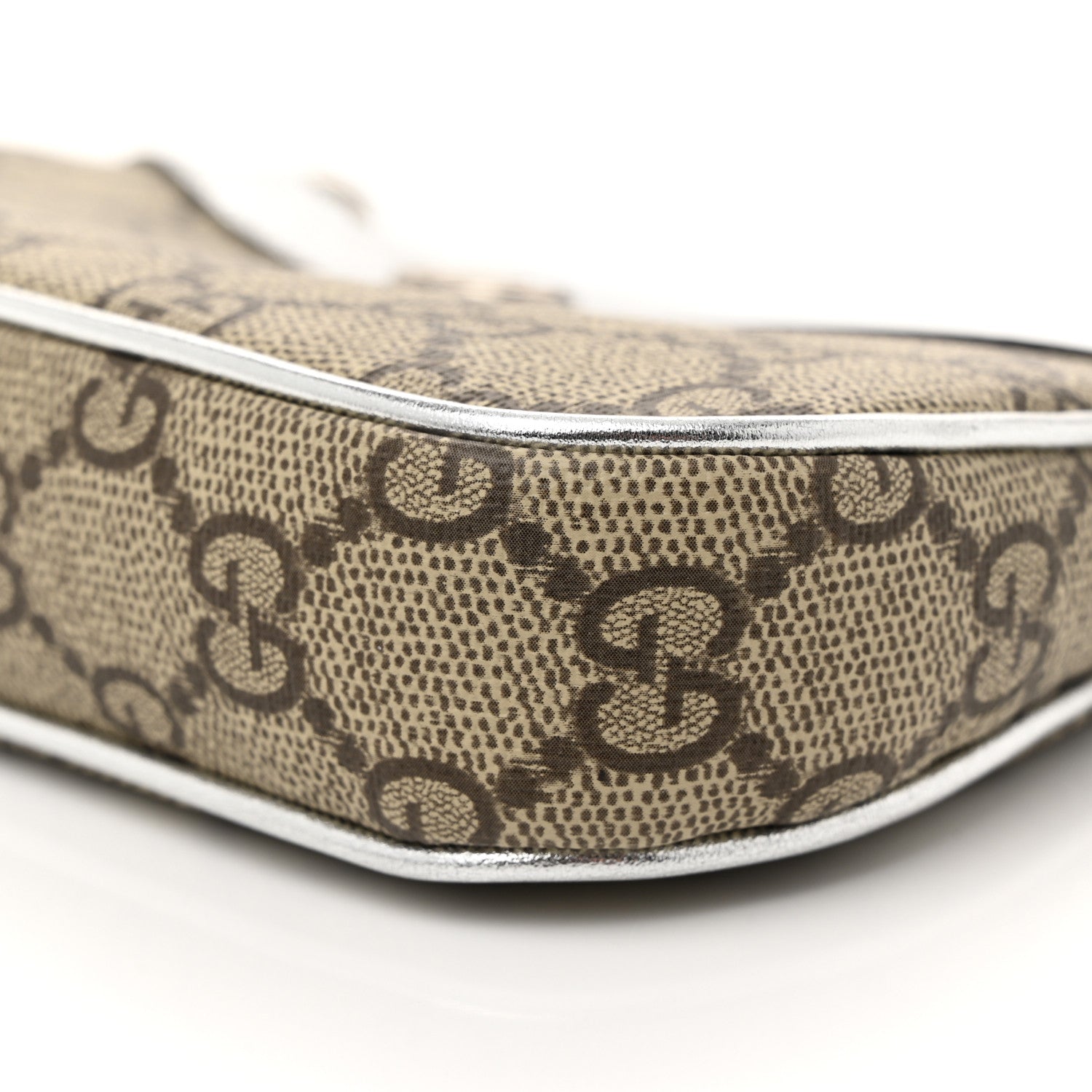 Gucci GG Supreme Monogram Lame Textured Dollar Calfskin Mini Ophidia Chain Bag Beige Ebony Silver 10 of 11