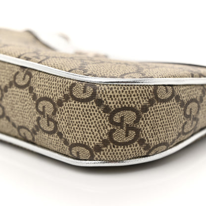 Gucci GG Supreme Monogram Lame Textured Dollar Calfskin Mini Ophidia Chain Bag Beige Ebony Silver 10 of 11
