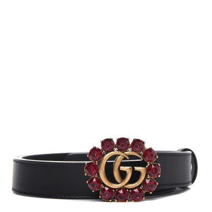 Gucci Calfskin Crystal Double G 30mm Belt 80 32 Black 1 of 8