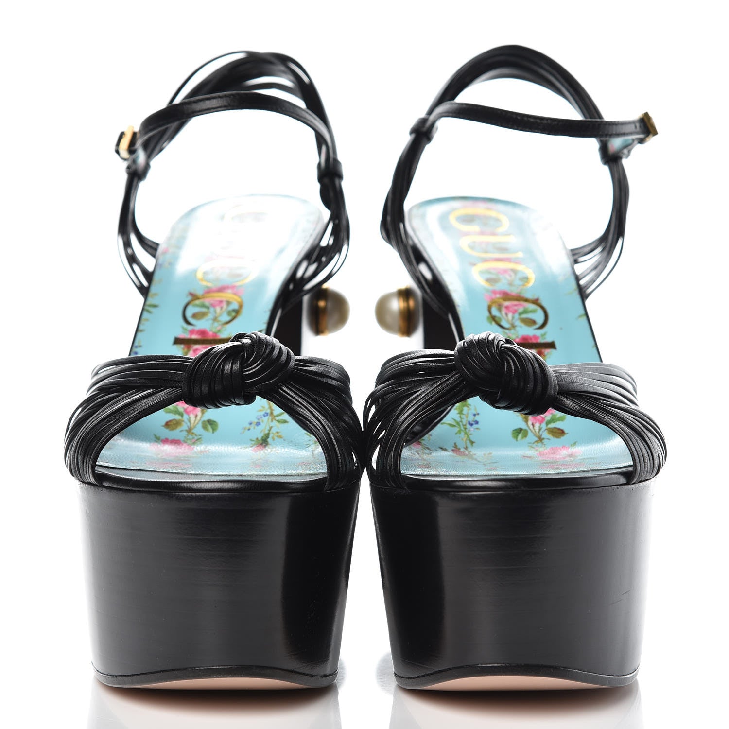 Gucci Malaga Kid Pearl Knot Platform Sandals 39.5 Black 2 of 13
