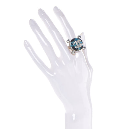 Chanel Tweed Crystal CC Ring 6.75 Blue 2 of 5