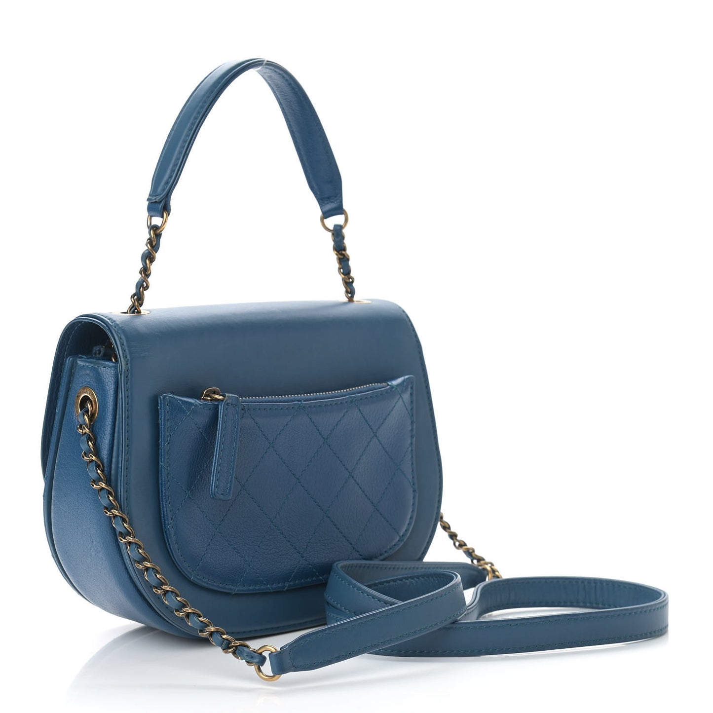 Shiny Calfskin Goatskin Quilted Small Coco Curve Messenger Flap Navy