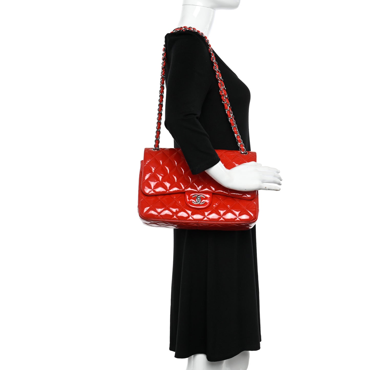 Patent Quilted Jumbo Double Flap Red