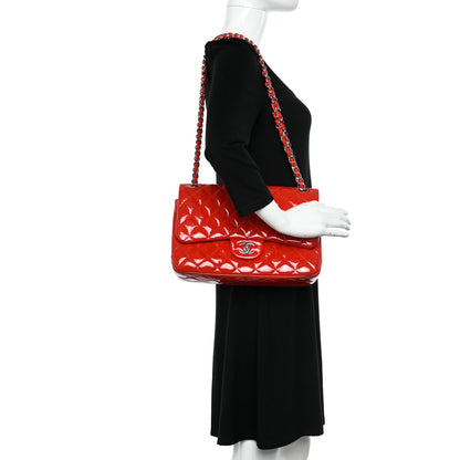 Chanel Patent Quilted Jumbo Double Flap Red 2 of 12