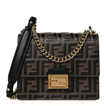 Fendi Vitello Liberty Bi-Color FF 1974 Embossed Small Kan U Shoulder Bag Maya Black 1 of 10