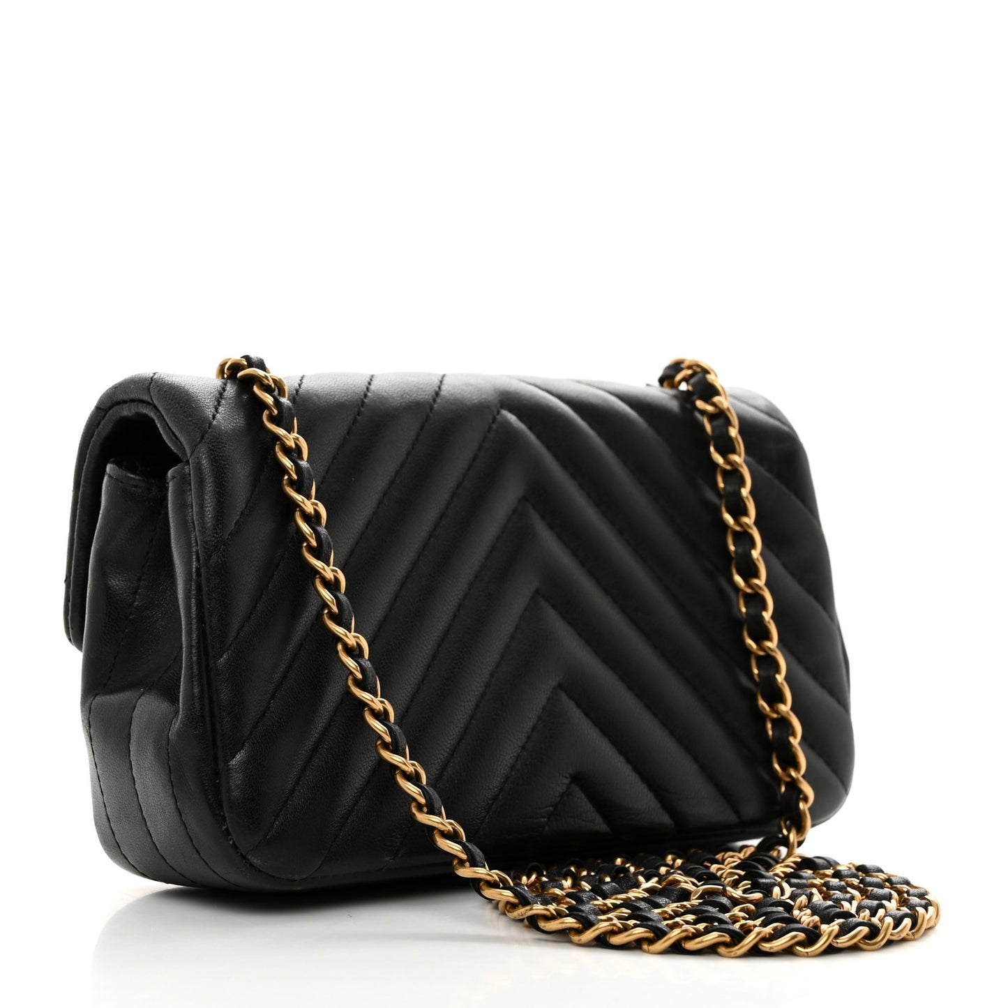 Lambskin Chevron Quilted Extra Mini Rectangular Flap Black