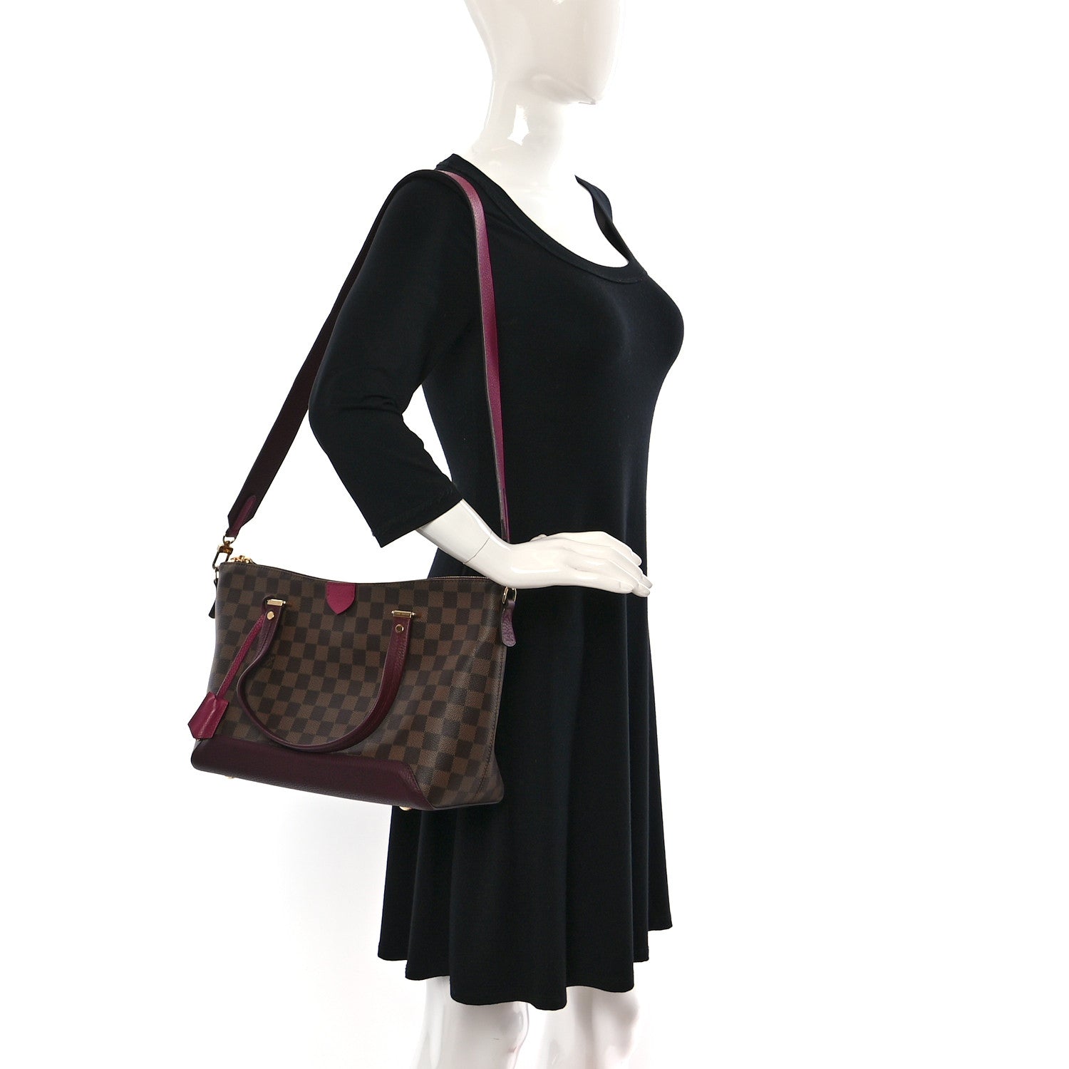 Louis Vuitton Damier Ebene Cuir Taurillon Hyde Park Fuchsia 2 of 9