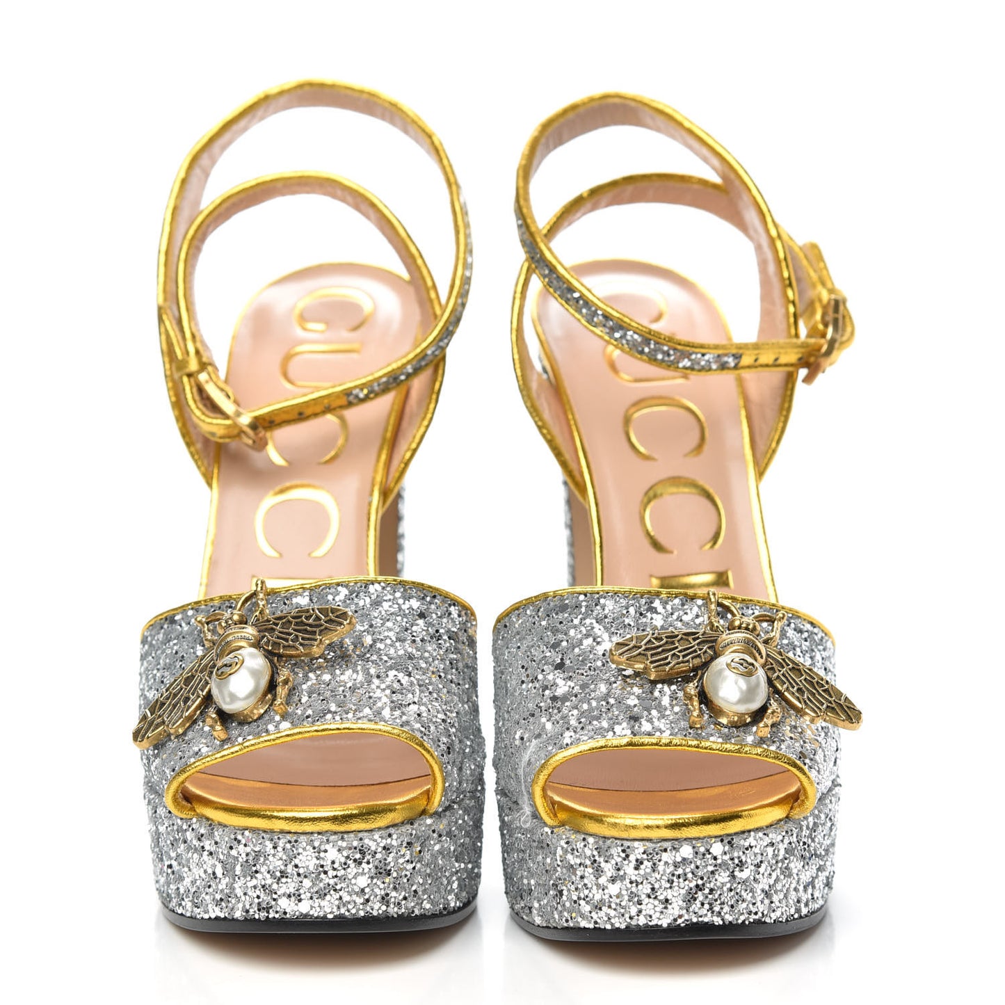Glitter Soko Bee Platform High Heel Sandals 35 Argento Oro Vecchio