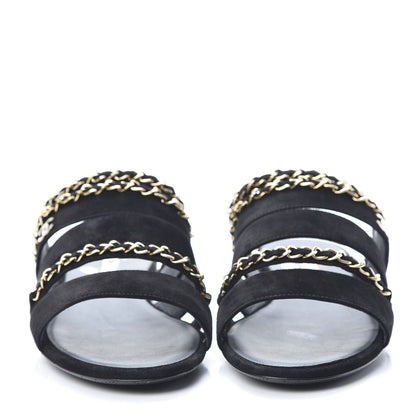Chanel Suede Chain Mule Sandals 39 Black 2 of 8