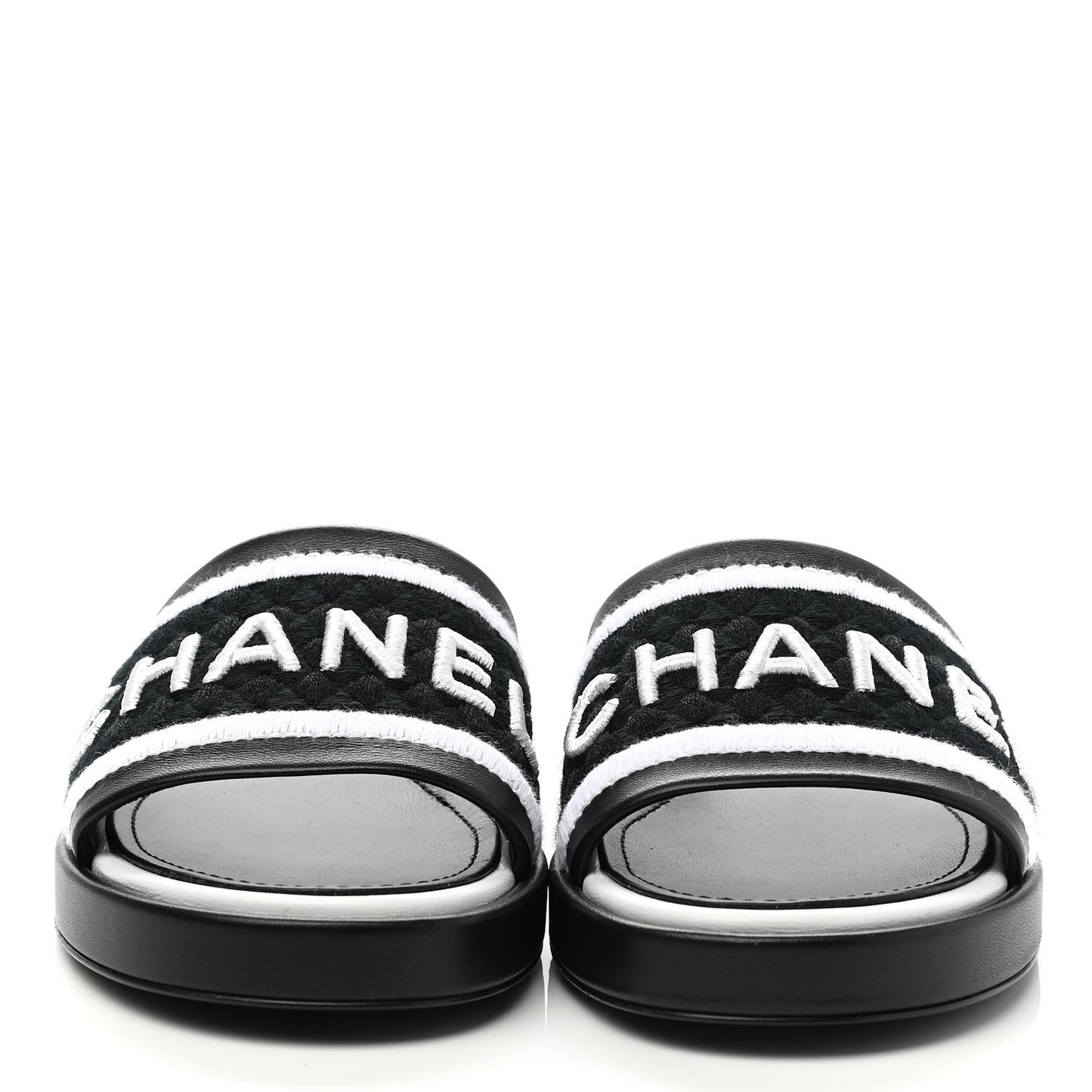 Lambskin Embroidered CC Mule Sandal 36.5 Black White