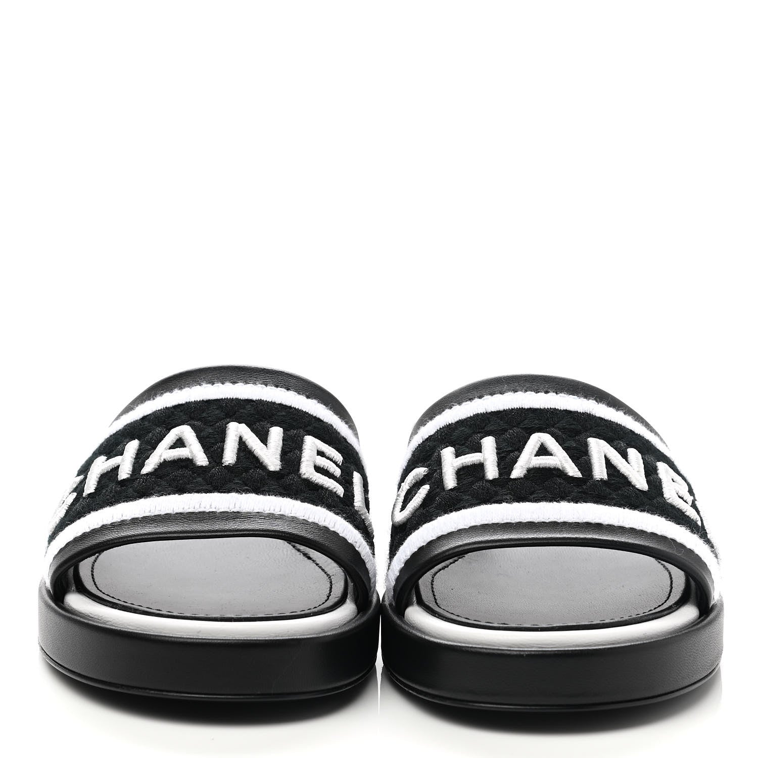 Chanel Lambskin Embroidered CC Mule Sandal 36.5 Black White 2 of 9