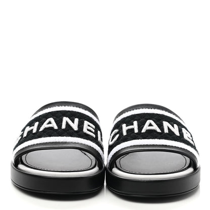 Chanel Lambskin Embroidered CC Mule Sandal 36.5 Black White 2 of 9
