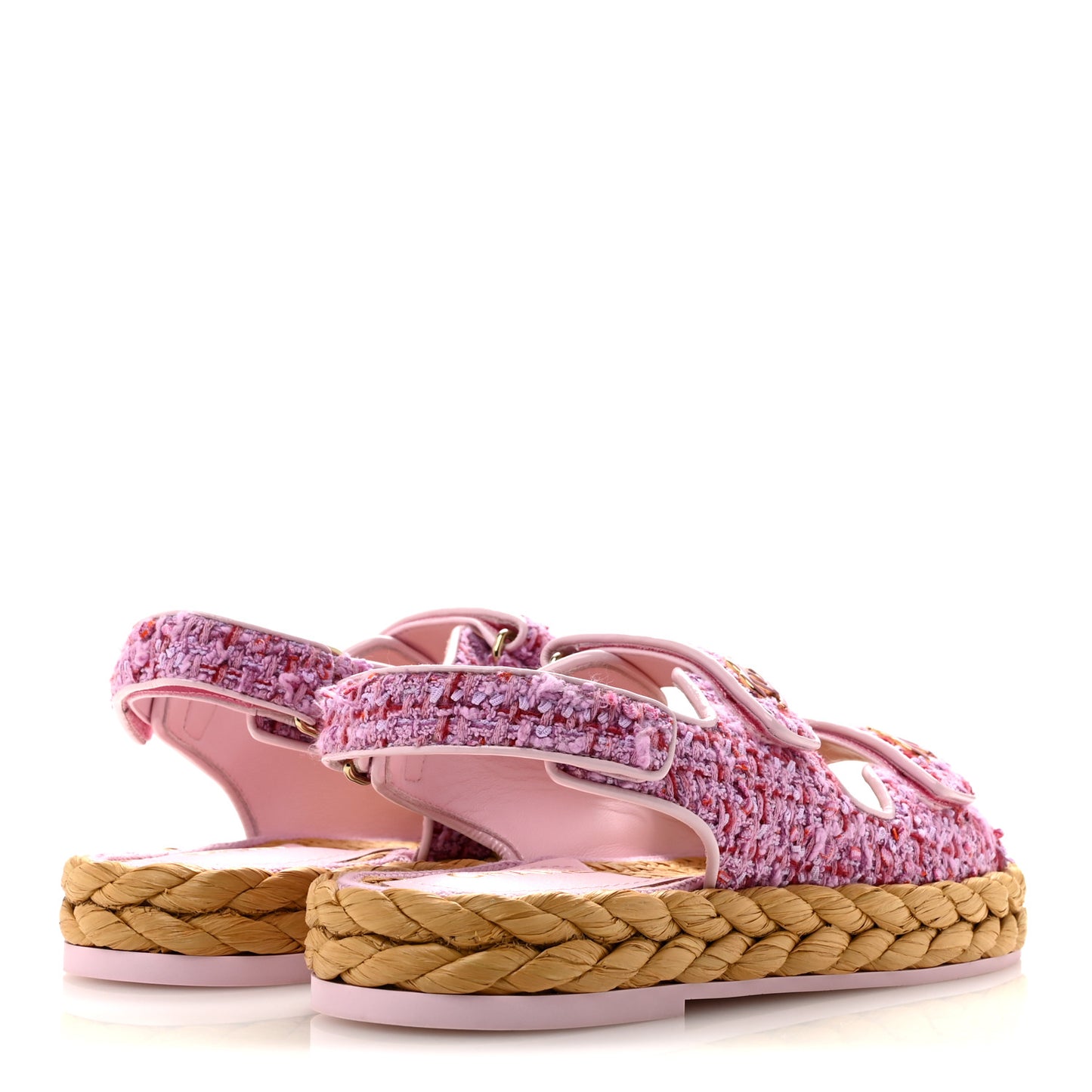 Tweed Patent Calfskin Velcro Dad Sandals 38.5 Light Purple Pink Red