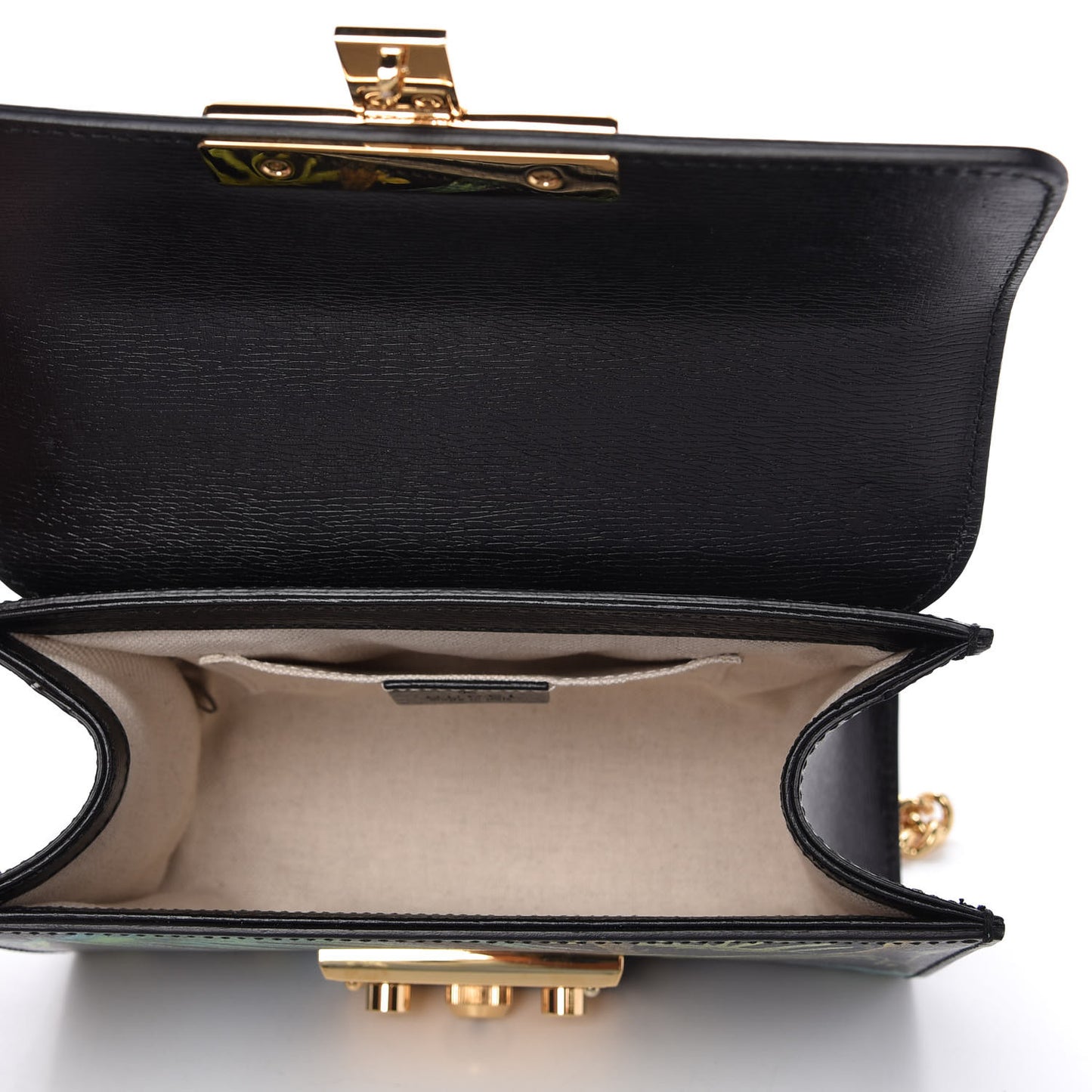 Calfskin Tropical Print Small Padlock Shoulder Bag Black Multi