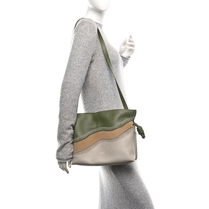 Loewe Nappa Calfskin Suede Medium Flamenco Landscape Knot Clutch Green Beige Grey 2 of 9