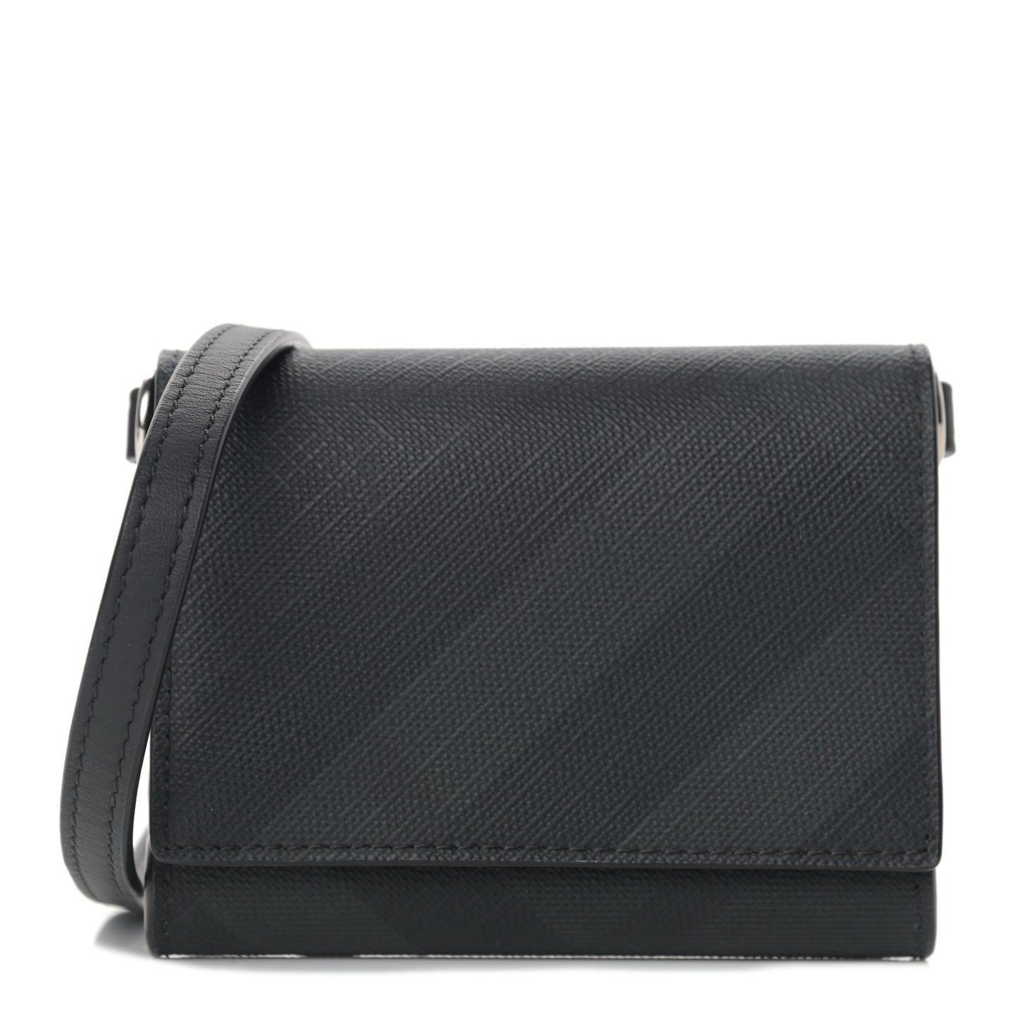 London Check Small Wallet With Strap Dark Charcoal