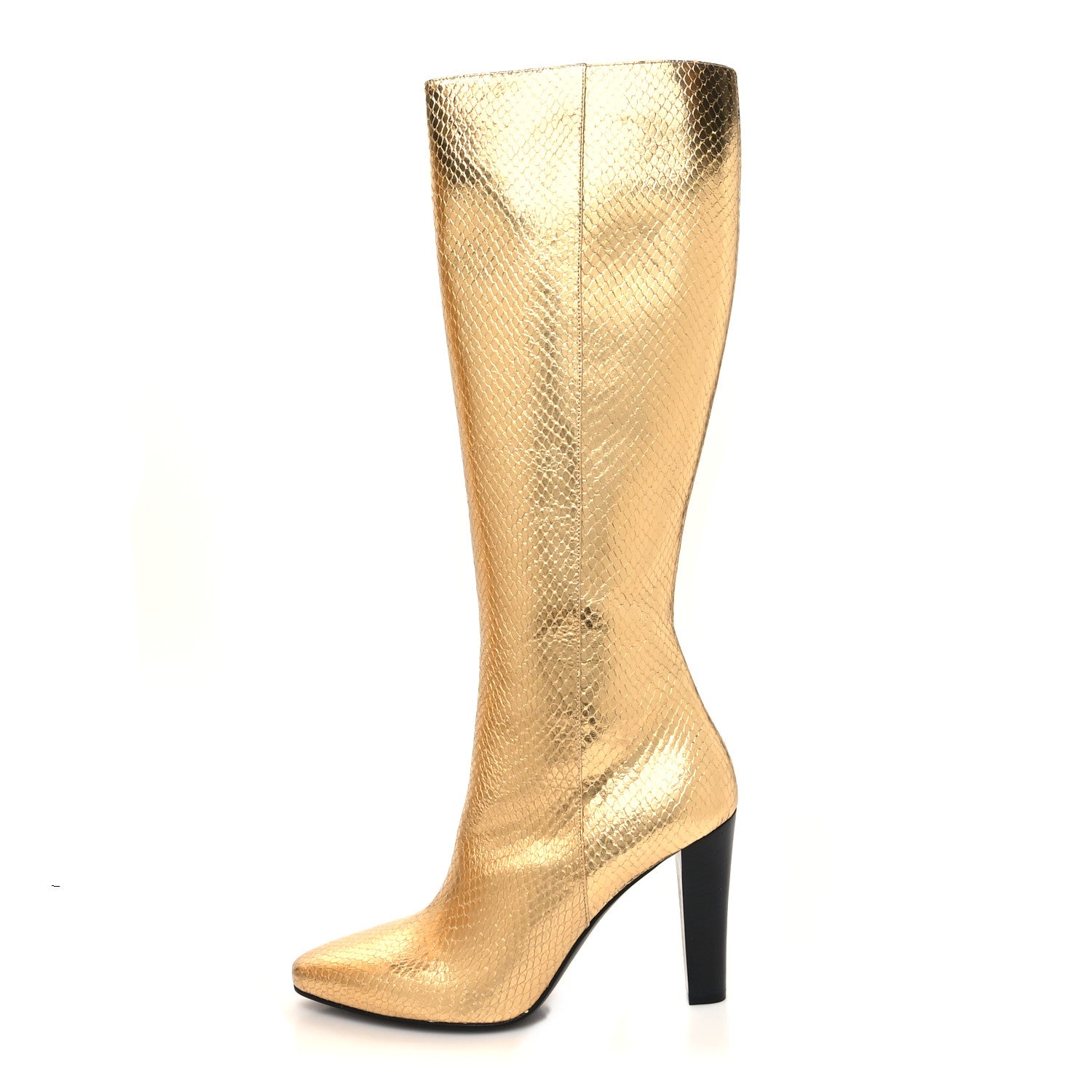 Saint Laurent Metallic Calfskin Python Embossed Knee Boot 40 Gold 1 of 9