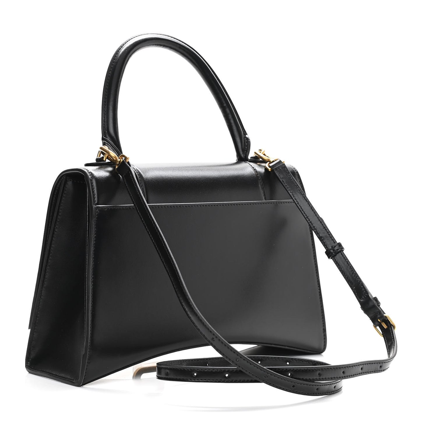 Shiny Box Calfskin Medium Hourglass Top Handle Bag Black