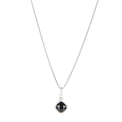 David Yurman Sterling Silver 14K Yellow Gold Pave Diamond Black Onyx 11mm Cushion On Point Pendant Necklace 1 of 4