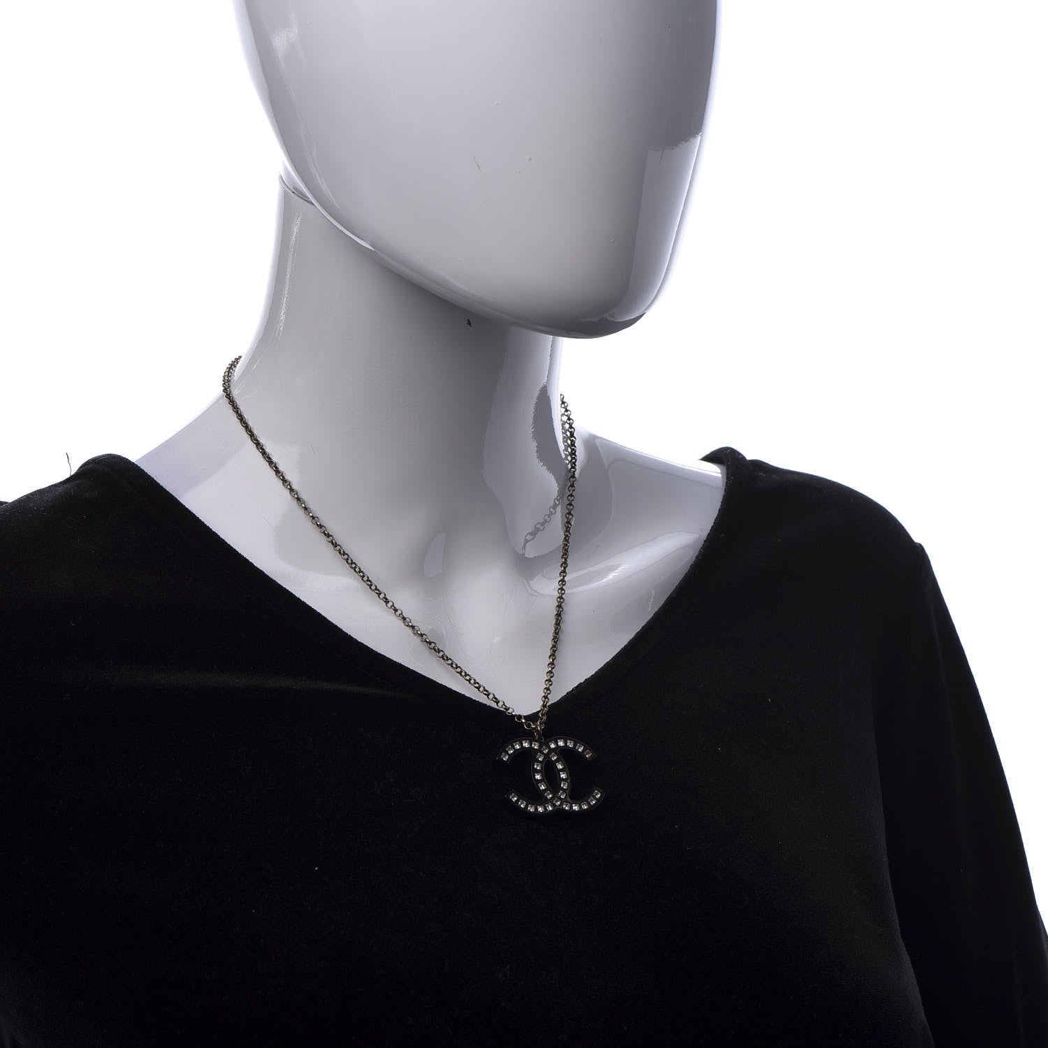 Chanel Resin Baguette Crystal CC Necklace Black 2 of 6