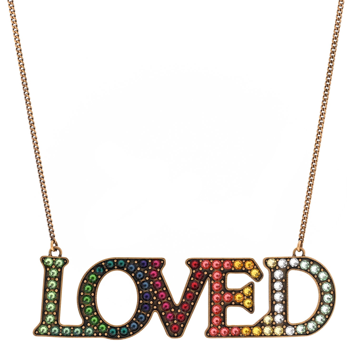 Gucci Metal Crystal Loved Short Necklace Aged Gold 1 of 6