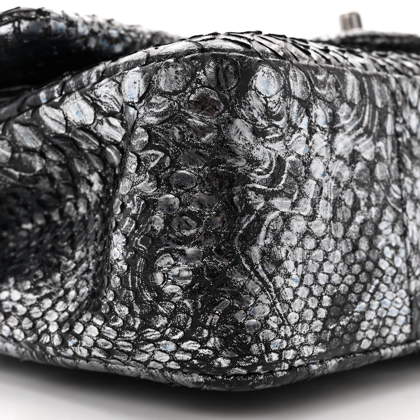 Metallic Snakeskin Medium Double Flap Blue