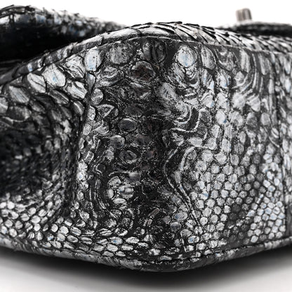 Chanel Metallic Snakeskin Medium Double Flap Blue 8 of 14