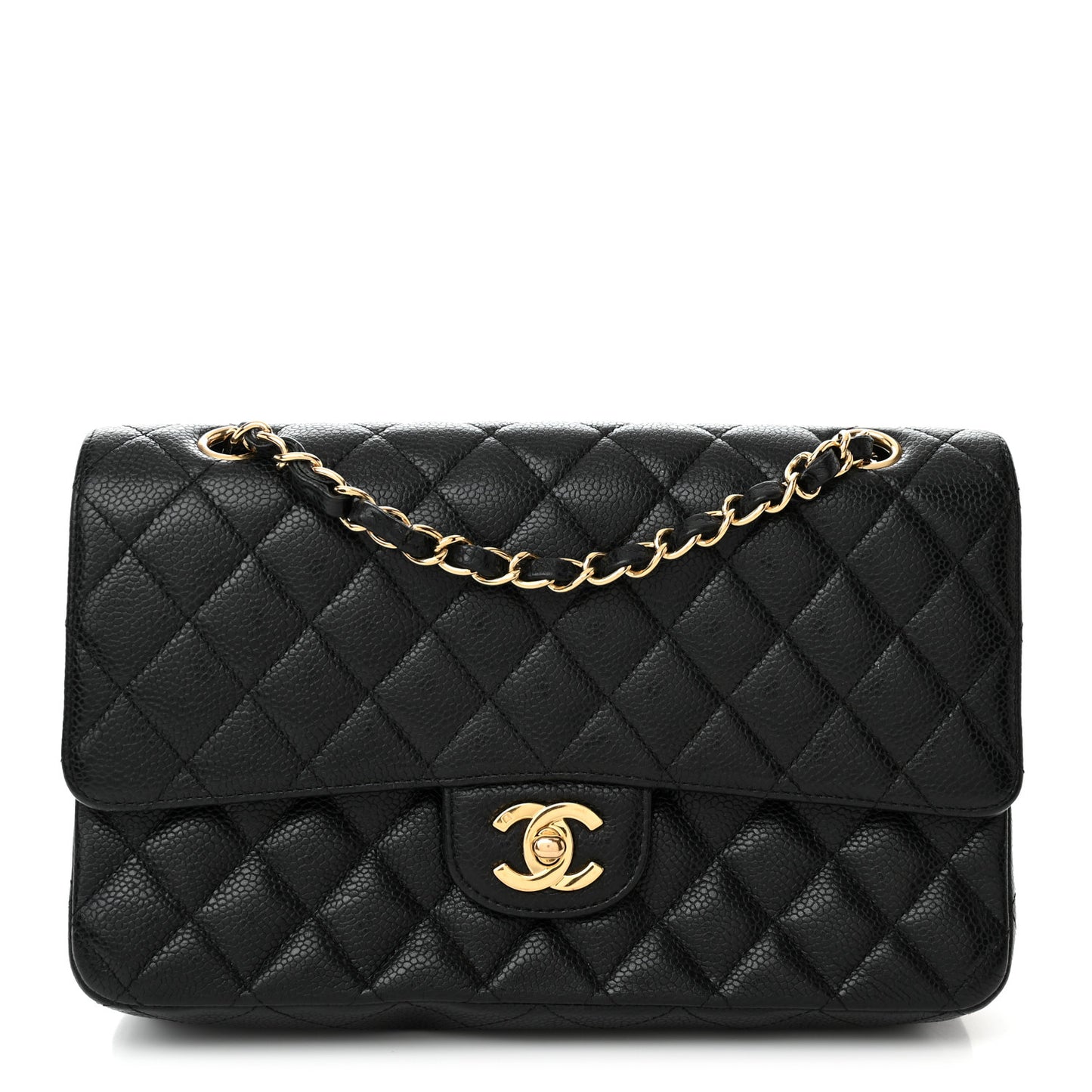 Caviar Quilted Medium Double Flap Black