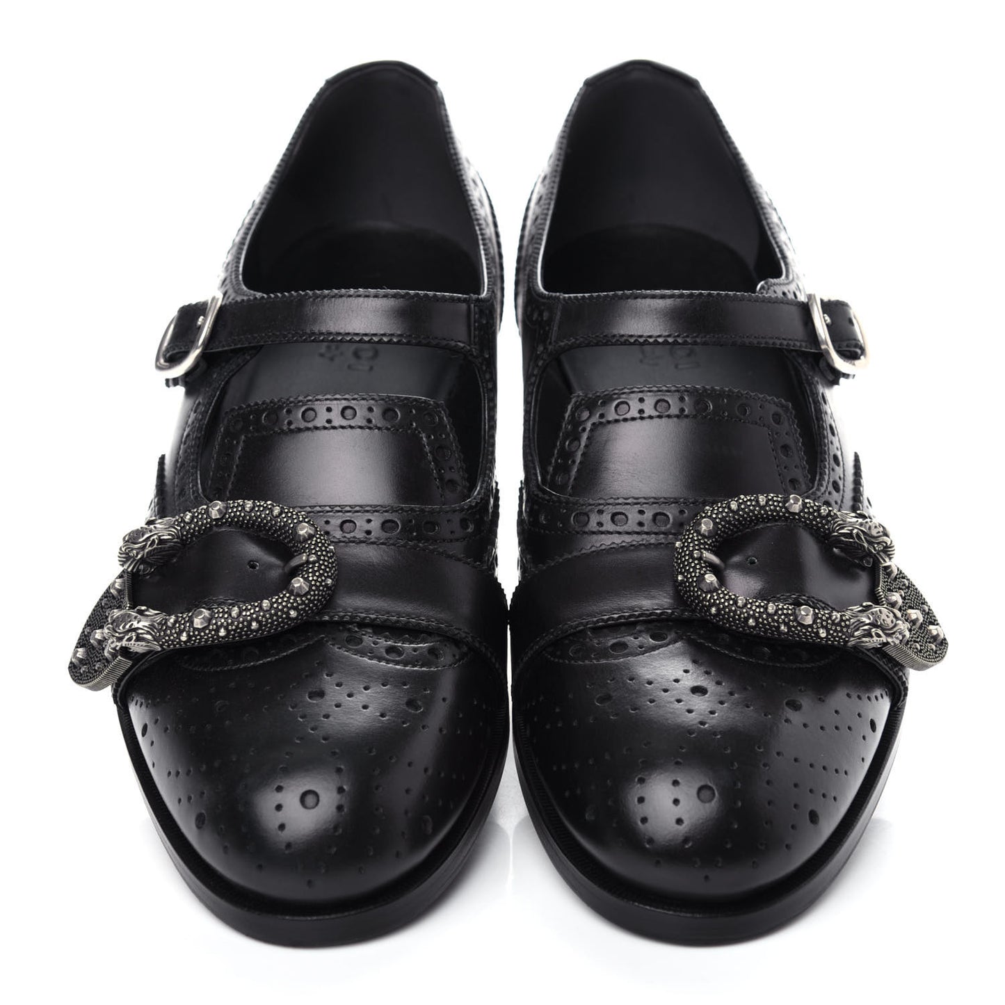 Calfskin Bee Embroidered Mens Queercore Brogue Wingtip Monk Strap Loafers 8 Black