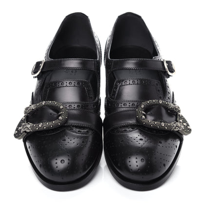 Gucci Calfskin Bee Embroidered Mens Queercore Brogue Wingtip Monk Strap Loafers 8 Black 5 of 12