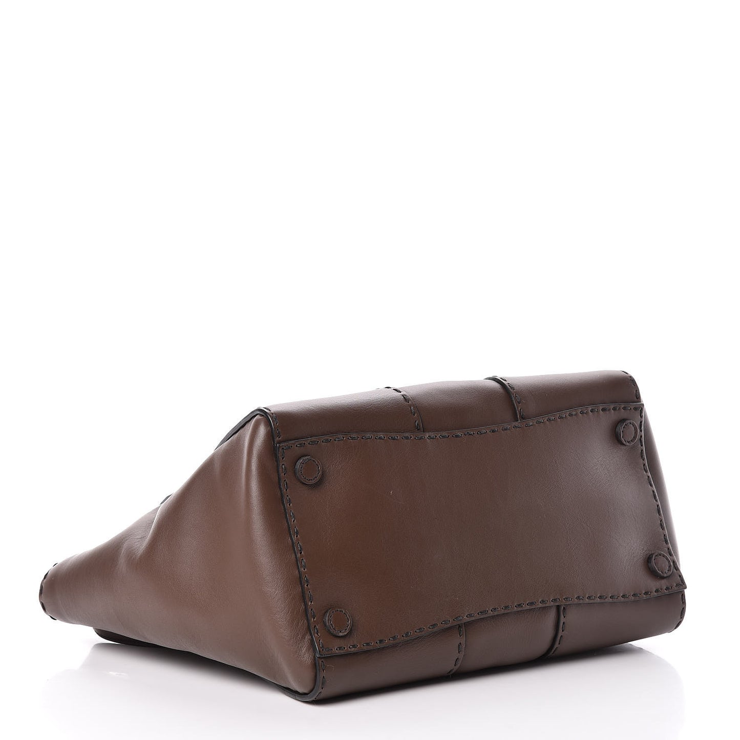 City Calf Small Stitched Twin Pocket Tote Cacao
