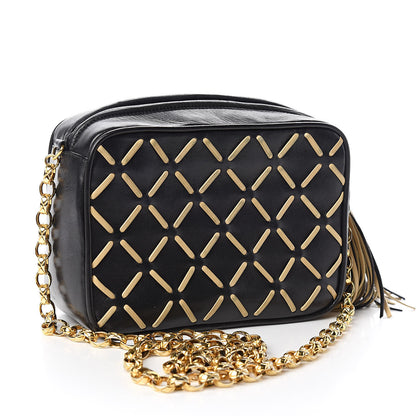 Chanel Lambskin Stitched Tassel Camera Case Black Beige 3 of 13