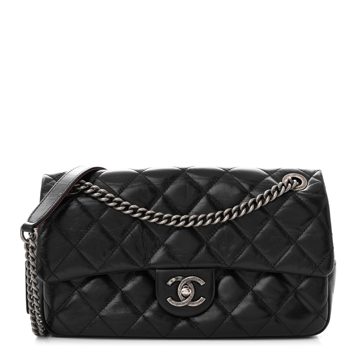 Glazed Calfskin Quilted Medium Duo Color Flap Black