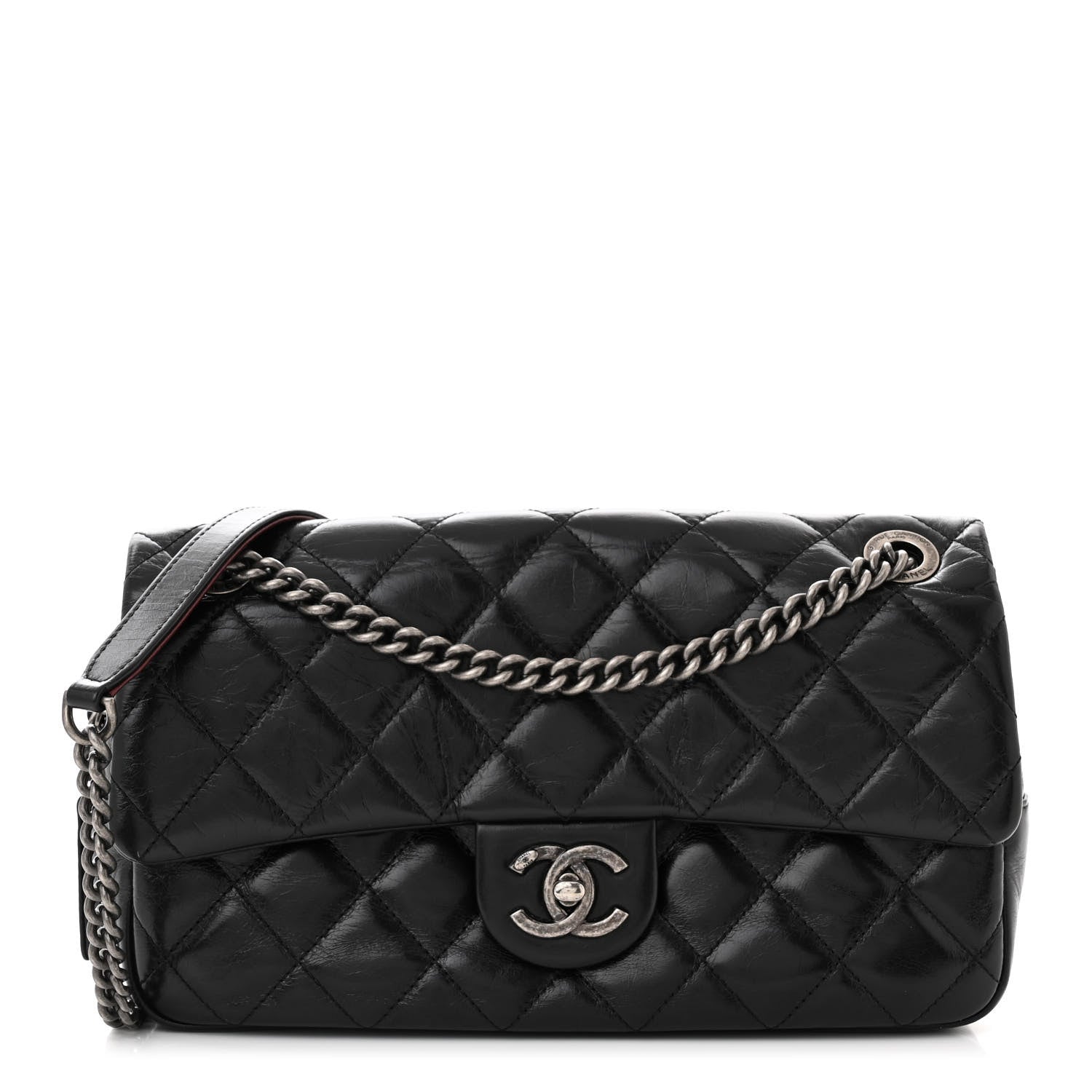 Chanel Glazed Calfskin Quilted Medium Duo Color Flap Black 1 of 12