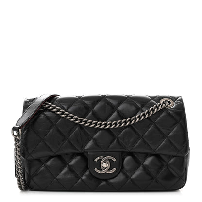 Chanel Glazed Calfskin Quilted Medium Duo Color Flap Black 1 of 12