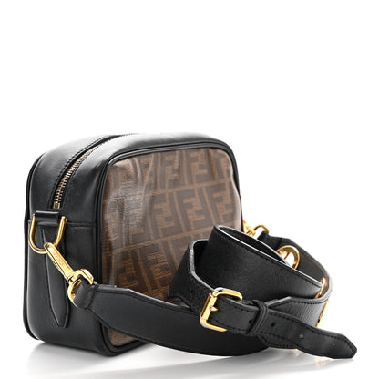 Fendi Glazed Fabric Vitello Century F is Fendi FF 1974 Stamp Patch Camera Case Mogano Panna Black 3 of 18