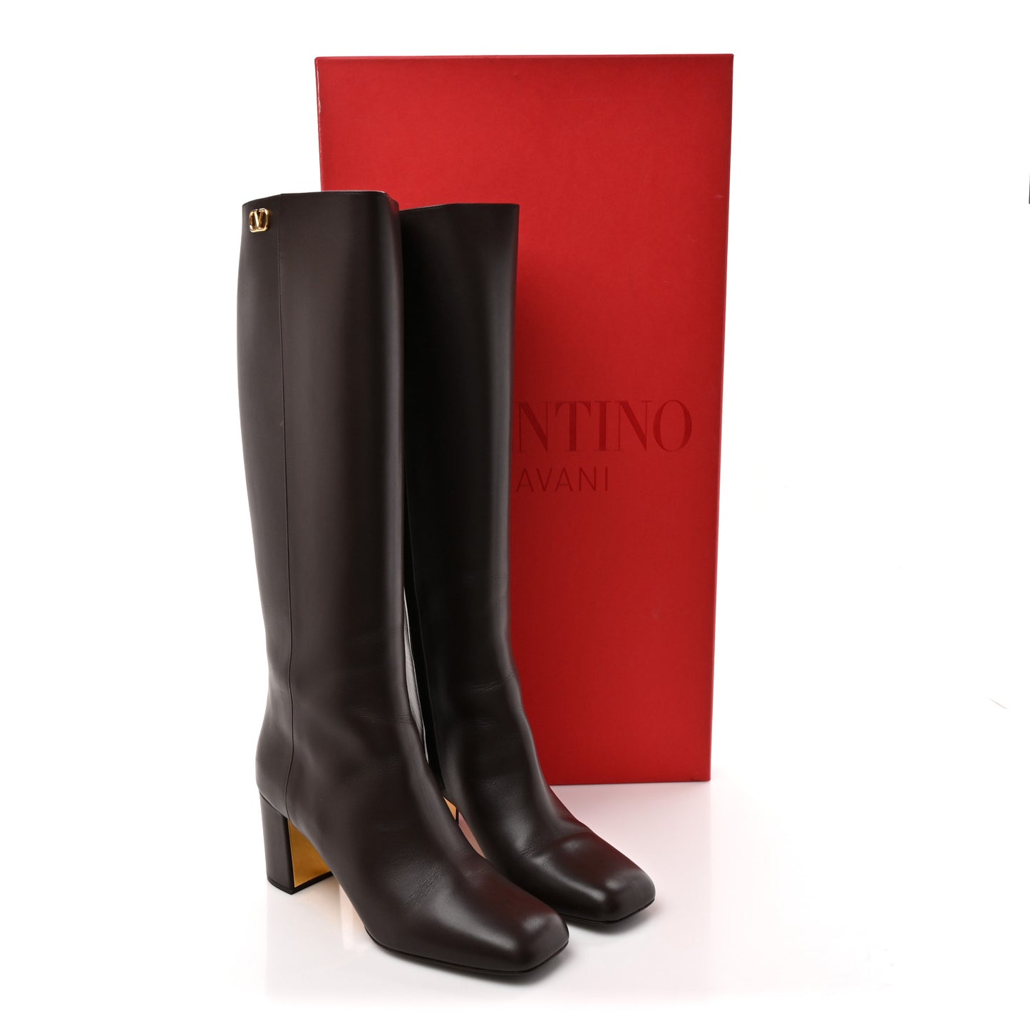 Calfskin VLogo Golden Walk Knee High 70mm Boots 40.5 Bitter Chocolate