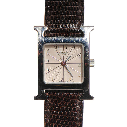 Hermes Stainless Steel Lizard 21mm Heure H Hour Quartz Watch Havane 1 of 6
