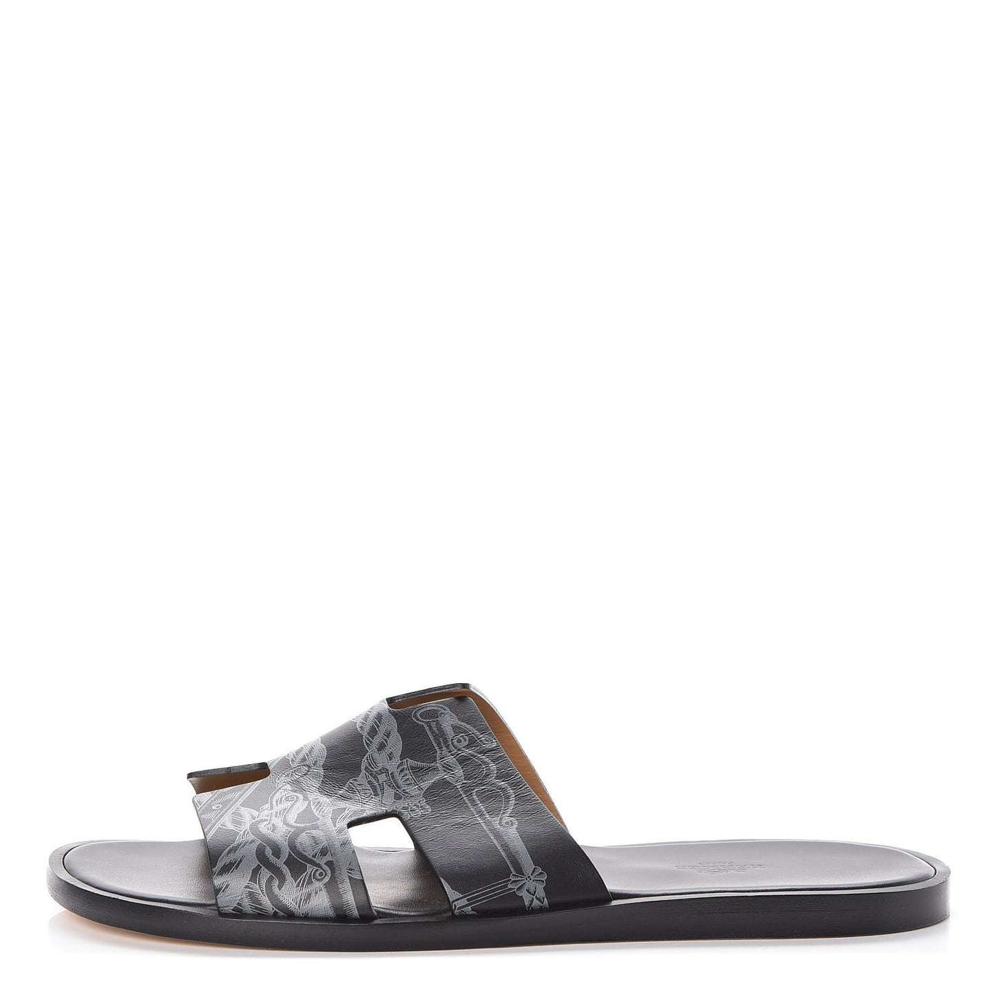 Calfskin Della Cavalleria Print Mens Izmir Sandals 43.5 Black