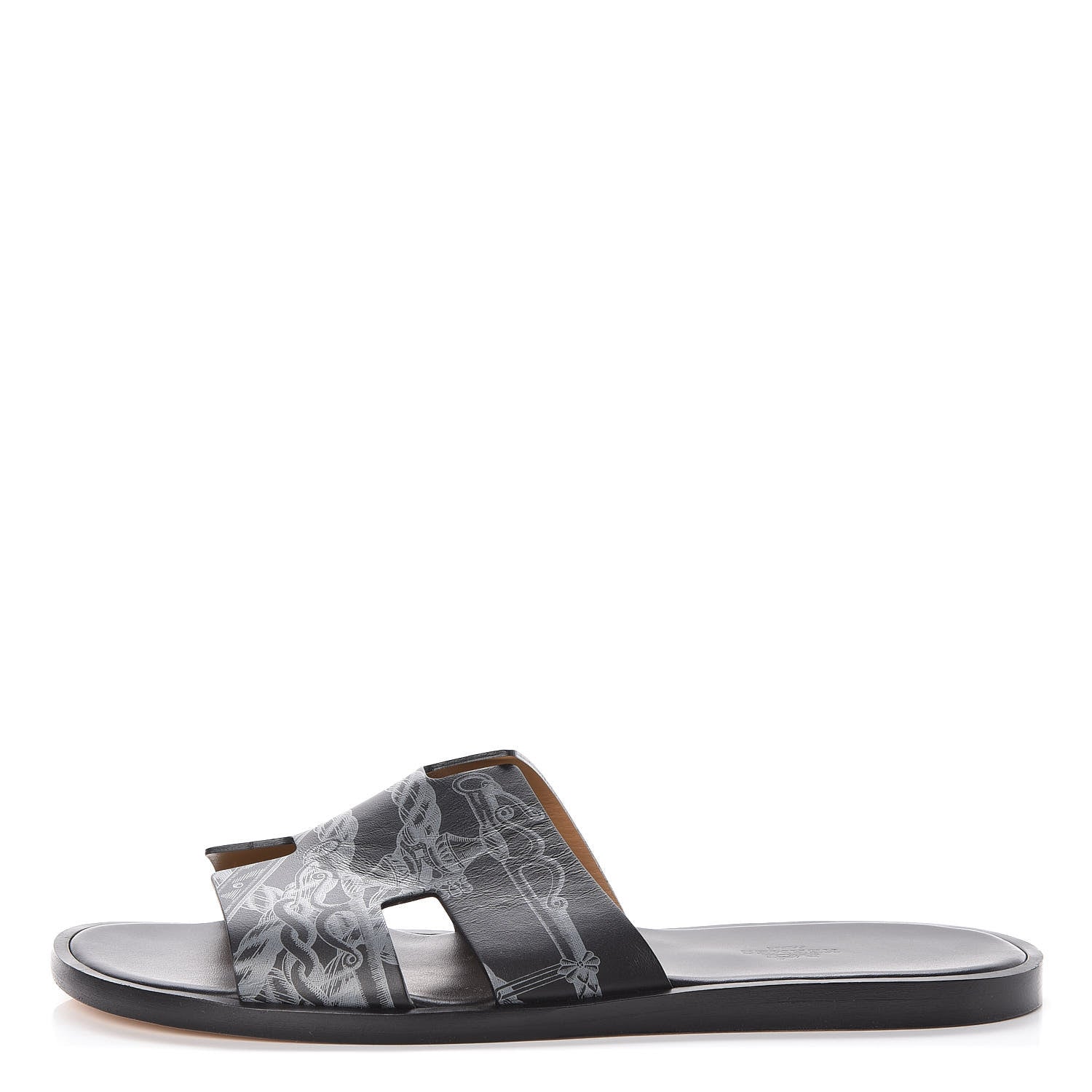 Hermes Calfskin Della Cavalleria Print Mens Izmir Sandals 43.5 Black 1 of 7