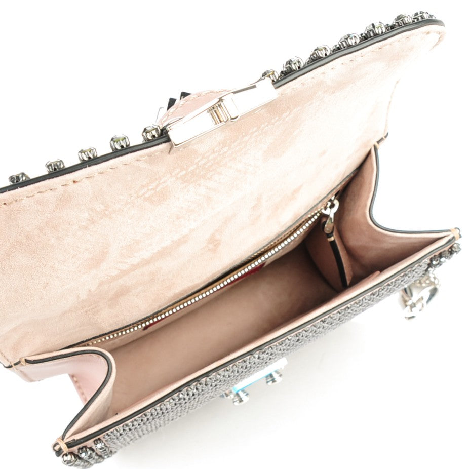 Vitello Crystal Embellished Small Glam Lock Rockstud Flap Multicolor