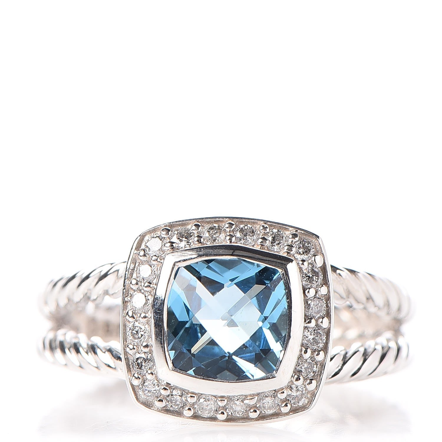 David Yurman Sterling Silver Diamond Blue Topaz 7mm Petite Albion Ring 53 6.5 2 of 6